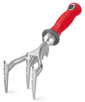 Red-handled Double Sided Garden Cultivator And Tiller For Simple Soil Aeration And Tillage, A Heavy Duty Hand Tool with steel prongs