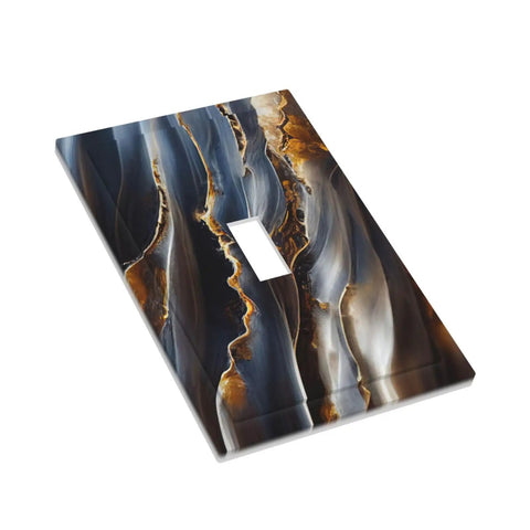 Top Tier One Gang Light Switch Cover With Gradient Abstract Ripple Blue And Gold Marble Print Hella Chic Decorative Wall Plate, 5x3in, polycarbonate material.
