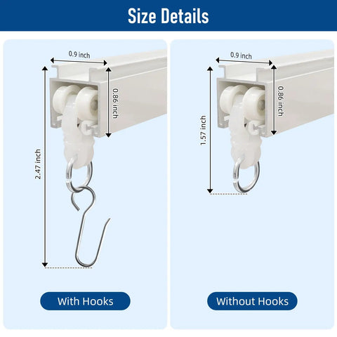 Heavy Duty Ceiling Or Wall Mount Curtain Track System With Hooks 6 Feet Aluminum Rail For Living Room Bedroom And Bath Smooth Gliding Curtains White Finish size details with hooks and without hooks