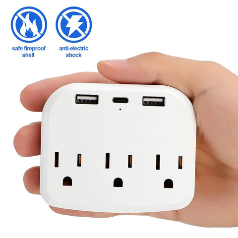 Hand holding a 2 Piece Cruise Power Strip With USB Ports Travel Adapter For Cruise Ship Essentials Non Surge Protection White