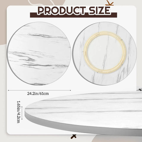 Product size details of Oversized 24 Inch Marble White Wood Lazy Susan For Tabletop Large Turntable Rotating Serving Tray.