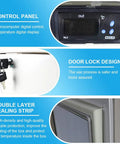 Control panel, door lock, and double layer sealing strip of Super Chill Ultra Low Temperature Lab Freezer With Kickass Cryogenic Cooling Keeps Your Delicate Samples Locked And Loaded At -86C Using Heavy Duty Foam Insulation For Top Shelf Research Storage.