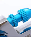 Close-up of smooth blue paint knob for Top Shelf Pneumatic Spray Gun Replacement Parts with detailed grips and finish.