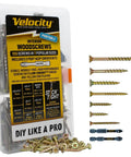 Interior Wood Screws Assortment Kit With Seven Sizes, Stick Tight Technology, Zinc Plated Carbon Steel, 155 Piece Set Includes Two PSD ACR Drive Bits, Handy Screw Organizer Case For Cabinets, Shelves And DIY Woodworking Projects