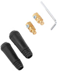 Heavy Duty Black Brass Welding Cable Quick Connectors Two Pack Rubber Shielded Hot Swap Power Plugs, includes connectors and hex key.