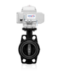 Butterfly Valve 110 Millimeter Wafer Type U PVC Body For Water Air And Liquids 4 Inch Size With IP67 Sealed Electric Actuator 110V AC Industrial Use Precise Flow Control And Optional 4 To 20 mA Proportional Control For Remote Automation front view