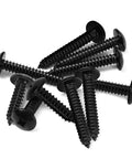 Top Shelf Number 14 By 1 1/2 Inch Truss Head Self Tapping Wood And Sheet Metal Screws Featuring Black 304 Stainless Steel 18 8 Build For Tough Daily Grind Projects 25 Piece Box stacked screws showing truss head design.