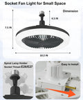Diagram of no wiring easy install ceiling fan with light remote control dimmable LED screw in design for E26 E27 socket.