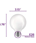 Frosted LED G25 Light Bulb EyeComfort Technology 500 Lumens Soft White 2700K Non Dimmable E26 Base 5.5W dimensions 3.15” x 4.76”