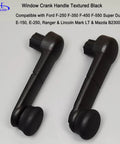 Two textured black window crank handles for Ford F150 F250 F350 F450 F550 and more. Direct OEM replacement for manual window upgrade.