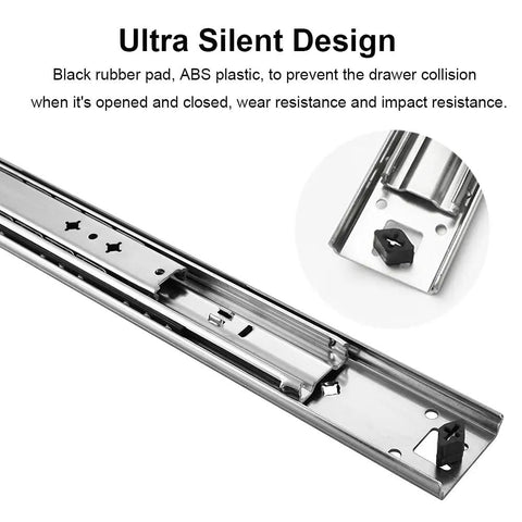 Ultra silent 22 Inch Heavy Duty Drawer Slides 250 Lb Full Extension Side Mount Ball Bearing Rails 1 Pair with rubber pad
