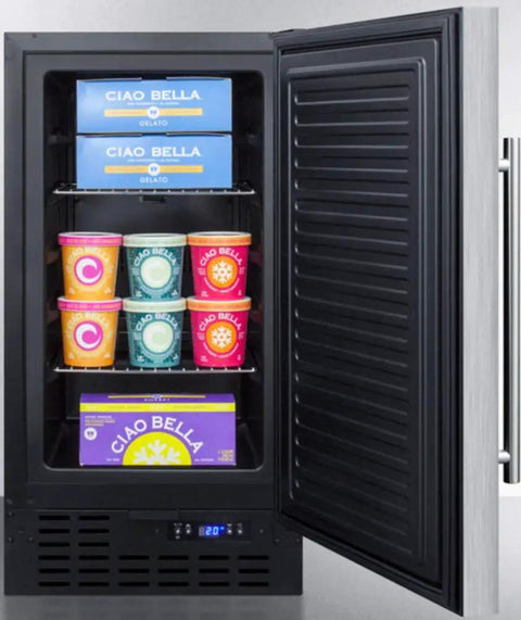 Game-Changing Solid Stainless Steel Upright Freezer With Smooth Frost-Free Operation And Smart Digital Thermostat Keeping gelato and ice cream organized.