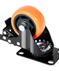 Heavy Duty 3 Inch Swivel Plate Casters Set Of 4 With Secure Ab Locking Mechanism And Non Marking Pvc Wheels Rated At 250 Lb Each close-up of orange PVC wheel and black mounting plate.