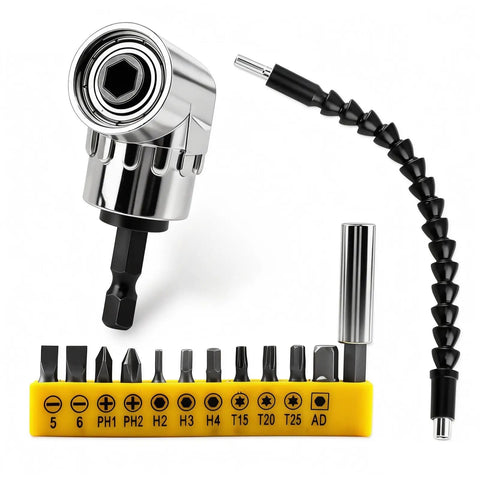 105 Degree Right Angle Drill Adapter For Tight Spaces Flexible Extension Bit Kit with bits and flexible shaft