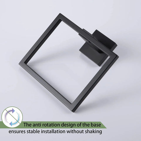 2 Pack Matte Black Stainless Steel Towel Ring And Shower Towel Hanger Set with anti-rotation base design