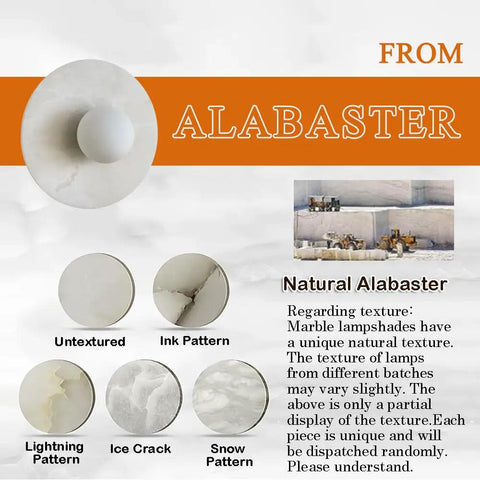 KXKLGWHN Modern Minimalist Style Natural Alabaster Wall Lamp, Hard Wire texture variations including Untextured, Ink, and Snow patterns.
