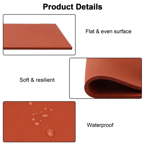 15 By 15 Inch Silicone Heat Press Mat Pad 0.3 Inch Thick showing flat surface and waterproof, durable material details
