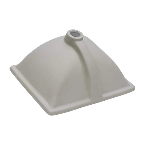 Undermount White Rectangular Porcelain Ceramic Bathroom Sink With Overflow For Small Vanities 16 By 11.75 Inch Solid Build Durable Bath Sink For Vanity Upgrade Easy Install And Rear Drain Space Saving Design, rear view detail showing drain position