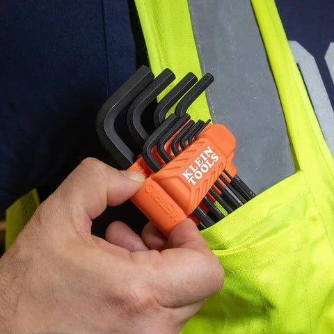 22-Piece Long Ball-End Hex Key Wrench Set With SAE And Metric Sizes From 1/16 Inch To 3/8 Inch And 1.5mm To 10mm in orange holder