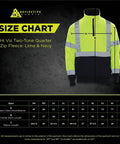 High Visibility 2 Tone Safety Sweatshirt With ANSI Class 3 Compliance Quarter Zip Lime And Navy XL Reflective Tape Size Chart