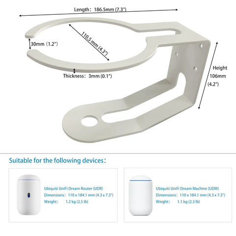 Heavy Duty Wall Mount Bracket For Dream Machine And Dream Router, Safe And Stable Mount, Sturdy Metal Design, Dimensions Shown