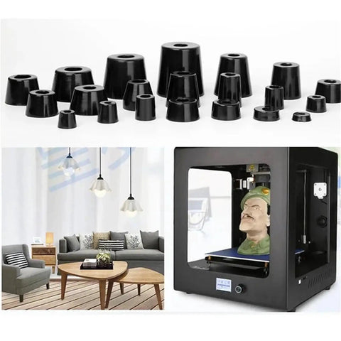 Black Rubber Furniture Pads For Chairs And Tables No Slip Floor Protectors with round leg caps in a living room setting.