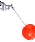Heavy Duty Stainless Steel Float Valve For Water Tanks With Six Inch Float Ball And Three Quarter Inch Inlet Automatic Water Level Control For Commercial Agricultural And Industrial Use Rust Resistant 304 Grade, angled view with red float ball