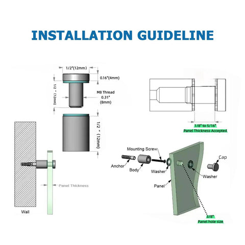 Installation guideline for Straight Up Premium 12 Pack Aluminum Standoff Screws Wall Mount Hardware For Acrylic Signs And Glass Displays Featuring Slick Satin Chrome Finish Built Tough For Indoor Outdoor Advertising Boards.