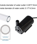 4 Pack Dope Submersible Mini Water Pumps With Clear 1m Tubing For Aquariums And Fountains showing pump and tubing dimensions
