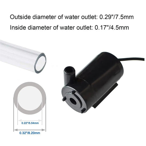 4 Pack Dope Submersible Mini Water Pumps With Clear 1m Tubing For Aquariums And Fountains showing pump and tubing dimensions