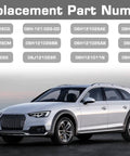 Audi car model shown with replacement part numbers overlay. Electric Engine Water Pump Assembly For Audi And VW 2.0L Cars 2008 2016.