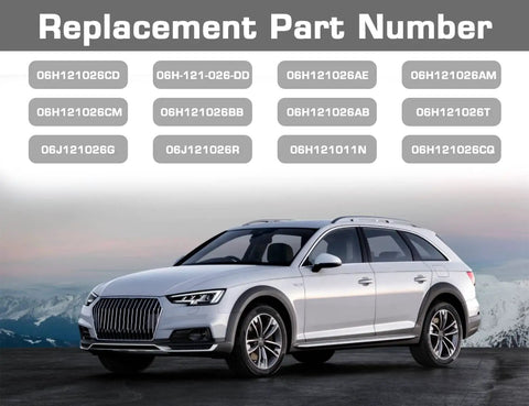 Audi car model shown with replacement part numbers overlay. Electric Engine Water Pump Assembly For Audi And VW 2.0L Cars 2008 2016.