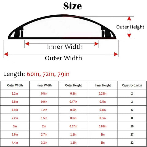 Diagram showing measurements of Self-Adhesive Aluminum Alloy Cable Cover For Floor And Wall No Fuss Raceway Cable Management