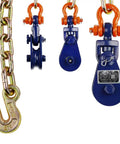 Heavy Duty 2 Ton Snatch Block With Chain, 3 Inch Single Sheave, 2 Ft Length, G70 Alloy Chain, Heat Treated And Corrosion Resistant, Mechanical Advantage For Safer, Easier Winching, Stronger Pull, Off Road Vehicle Recovery with blue pulley and chain