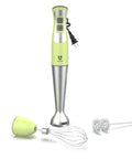 3-In-1 Immersion Hand Blender With Milk Frother And Egg Whisk, 8-Speed Stick Blender with green body and attachments