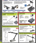 Granite check indicator stand with fine adjustment on gray granite base, 12 x 8 x 2 inches