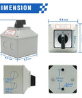 Dimensions of Heavy Duty 40A Rotary Changeover Switch With Box 660V 3 Position 2 Pole 8 Terminals