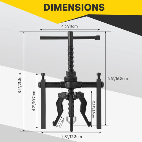 Acymner 3 jaw inner bearing puller set with T-handle screw, steel construction, front view