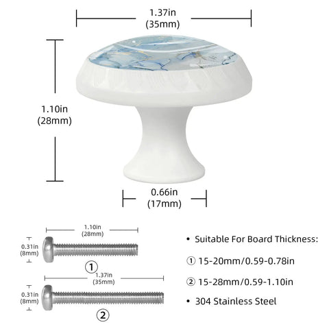 Four Pack Straight Up Stunning Marble Look Glass Cabinet Knobs With Light Blue Gold Texture Round Drawer Pulls For Kitchen Cupboards Dresser Doors A Total Vibe Upgrade, 1.37 inch wide size.
