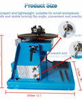 Adjustable Speed Welding Positioner Rotary Turntable With Smooth Stepless Foot Pedal For Spinning Tubes Flanges And Pipe Work On Heavy Duty Fabrication Projects That Run Slick With Zero Sweat, showing dimensions and switches.