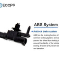 ABS sensor component with text on braking system benefits and ECCPP logo, highlighting antiskid technology.
