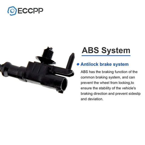 ABS sensor component with text on braking system benefits and ECCPP logo, highlighting antiskid technology.