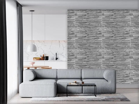 Slate Classic 3D Wall Panels for Interior Decor, 10 Pack PVC Covers Covering 50 Sq Ft, Textured Wall Upgrade in modern living room