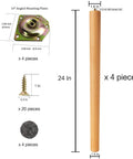 Dimensions and components of 24 Inch Solid European Beech Wood Table Legs Set Of 4 For Desks And Coffee Tables With Angled Mounting Plates