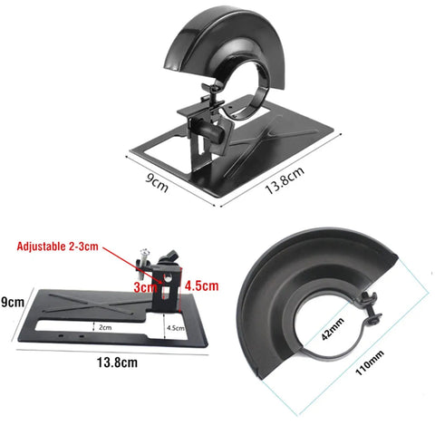 Heavy Duty Thickened Adjustable Steel Angle Grinder Rock Solid Balance Bracket Support Stand Safety Cover with adjustable clamp.
