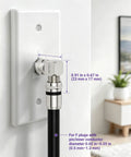 90 Degree Right Angle Coaxial Adapter For RG6 Cables Solid Copper Nickel Plated Elbow Connectors Space Saving Cramped Corner Friendly Quick No Fuss Heavy Duty Setup 2 Pack installed on wall with black coax cable.