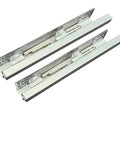 Professional Grade Hidden Undermount Drawer Slides Pair Heavy Duty Cabinet Hardware shiny steel glide tracks for concealed storage.