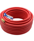 Heavy Duty Hybrid Air Hose Fifty Foot Length With Three Eighth Inch Diameter 300 PSI Rating Kink Free Design Weather Oil And Solvent Resistant Outer Coating Brass End Fittings Spiral Reinforcement Made In USA