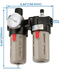 Air Source Treatment Unit with Three Eighths Inch FRL Filter Regulator Lubricator Combo and included pressure gauge