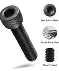 Straight Up Heavy Duty M6 Hex Socket Head Cap Screws 40 Millimeter Length 12 9 Grade Alloy Steel 30 Pack detailed view of screw with hex socket head.